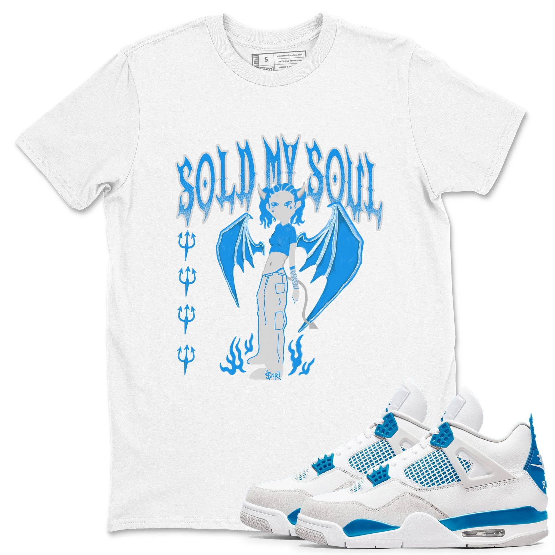Air Jordan 4 Military Blue shirt to match jordans Sold My Soul sneaker tees Air Jordan 4 Military Blue SNRT Sneaker Release Tees unisex cotton White 1 crew neck shirt