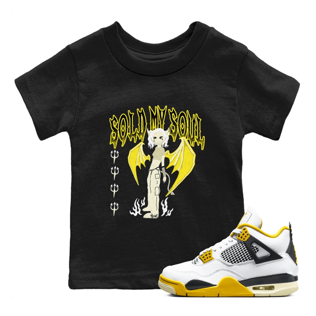 4s Vivid Sulfur shirt to match jordans Sold My Soul sneaker tees Air Jordan 4 Vivid Sulfur SNRT sneaker release tees baby toddler Black 1 cotton Shirt