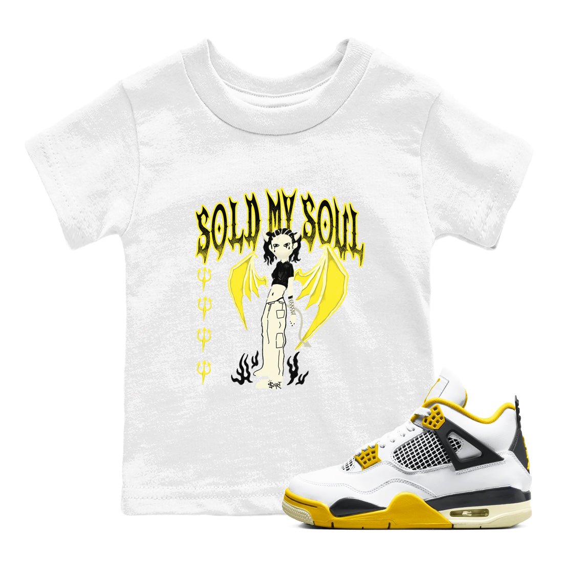 4s Vivid Sulfur shirt to match jordans Sold My Soul sneaker tees Air Jordan 4 Vivid Sulfur SNRT sneaker release tees baby toddler White 1 cotton Shirt