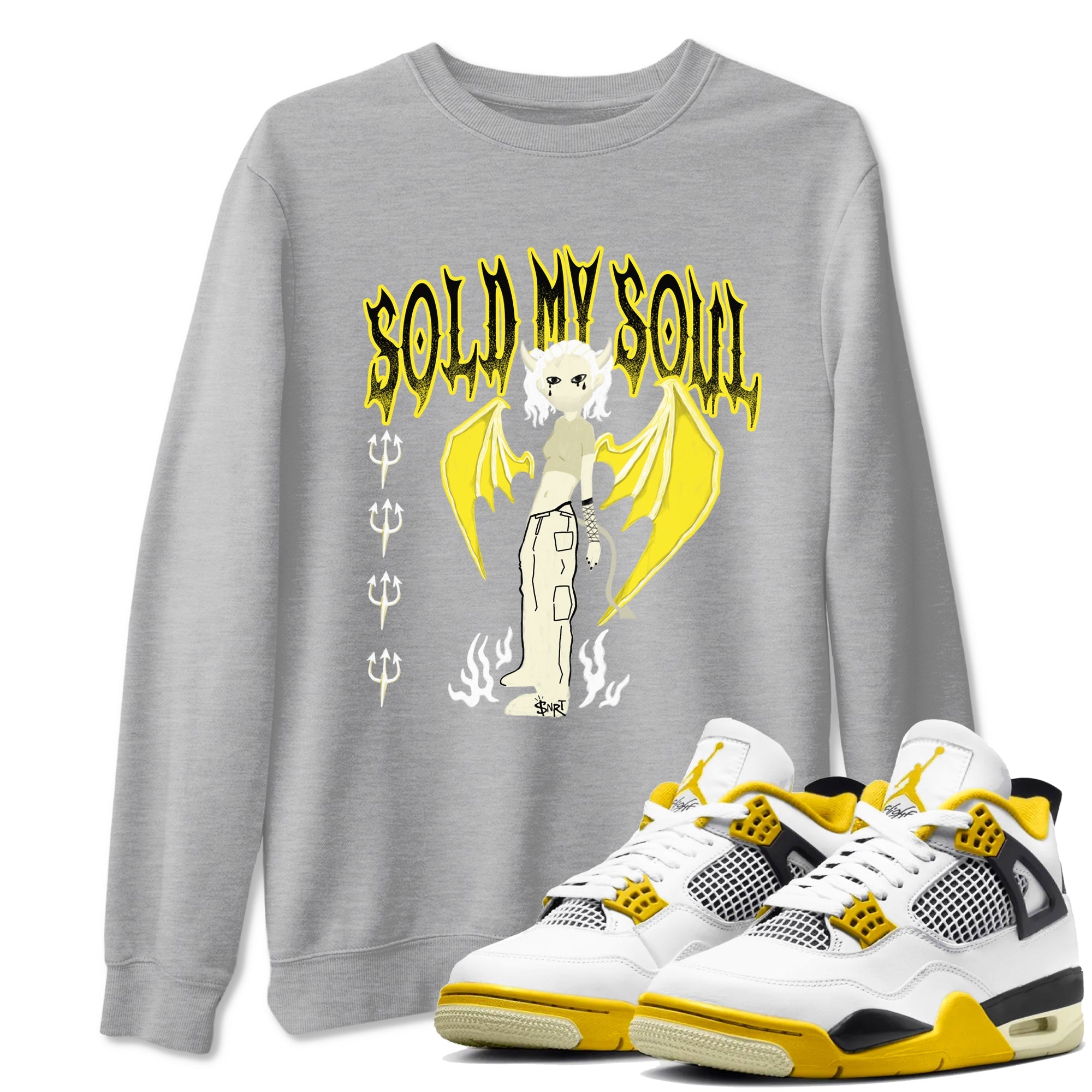 4s Vivid Sulfur shirt to match jordans Sold My Soul sneaker tees Air Jordan 4 Vivid Sulfur SNRT Sneaker Release Tees unisex cotton Heather Grey 1 crew neck shirt