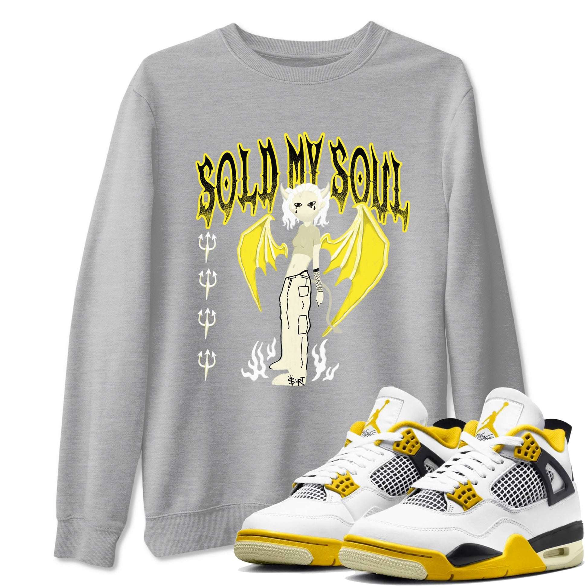 4s Vivid Sulfur shirt to match jordans Sold My Soul sneaker tees Air Jordan 4 Vivid Sulfur SNRT Sneaker Release Tees unisex cotton Heather Grey 1 crew neck shirt
