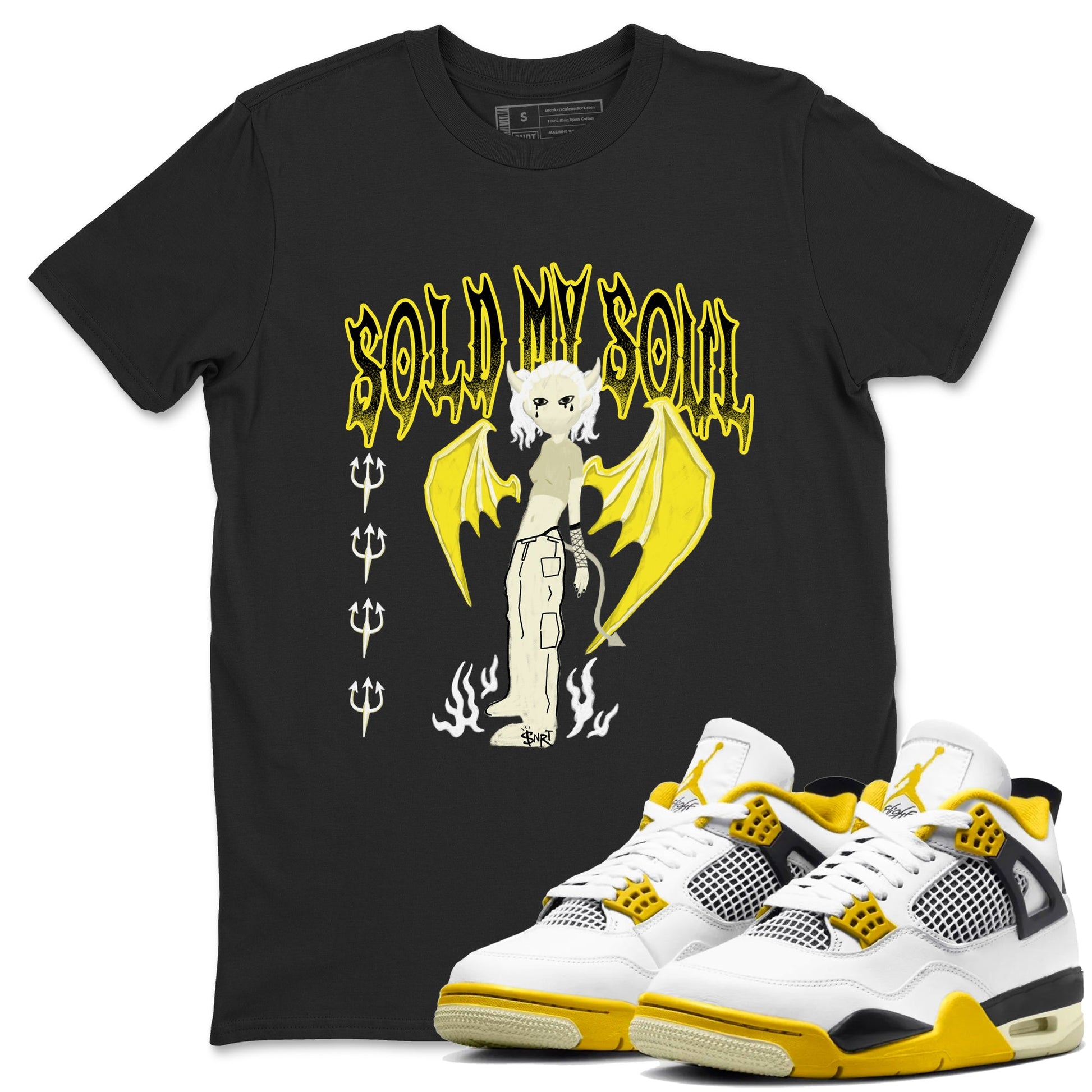4s Vivid Sulfur shirt to match jordans Sold My Soul sneaker tees Air Jordan 4 Vivid Sulfur SNRT Sneaker Release Tees unisex cotton Black 1 crew neck shirt