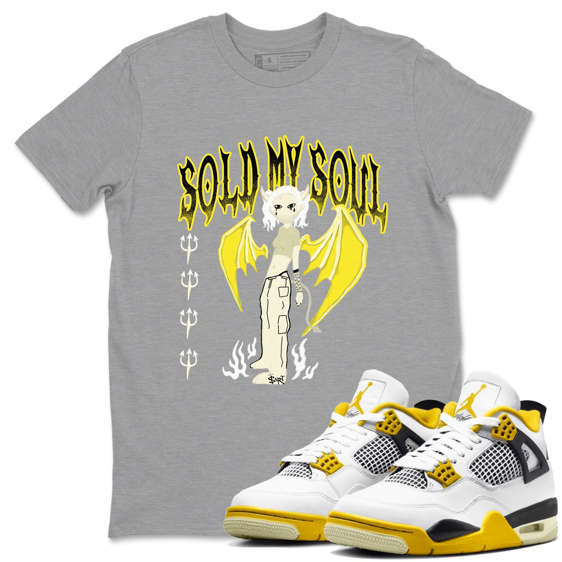 4s Vivid Sulfur shirt to match jordans Sold My Soul sneaker tees Air Jordan 4 Vivid Sulfur SNRT Sneaker Release Tees unisex cotton Heather Grey 1 crew neck shirt