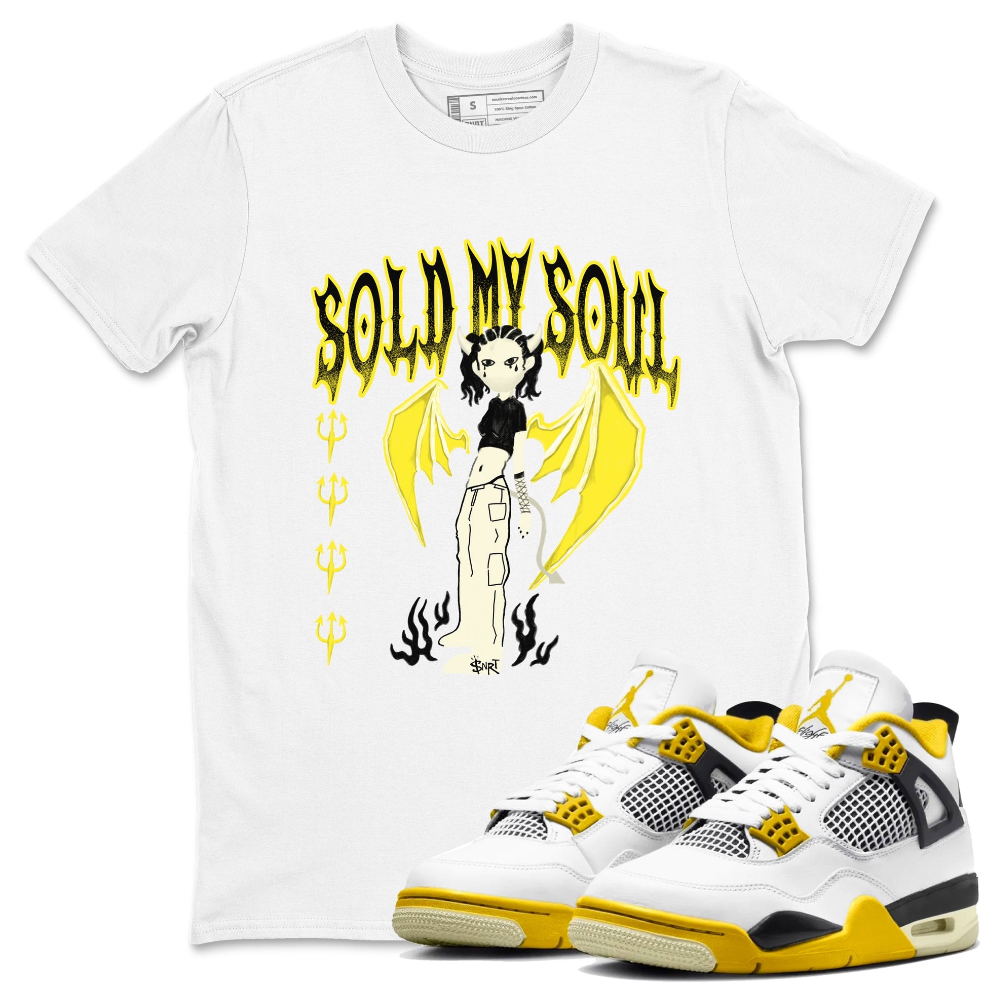 4s Vivid Sulfur shirt to match jordans Sold My Soul sneaker tees Air Jordan 4 Vivid Sulfur SNRT Sneaker Release Tees unisex cotton White 1 crew neck shirt