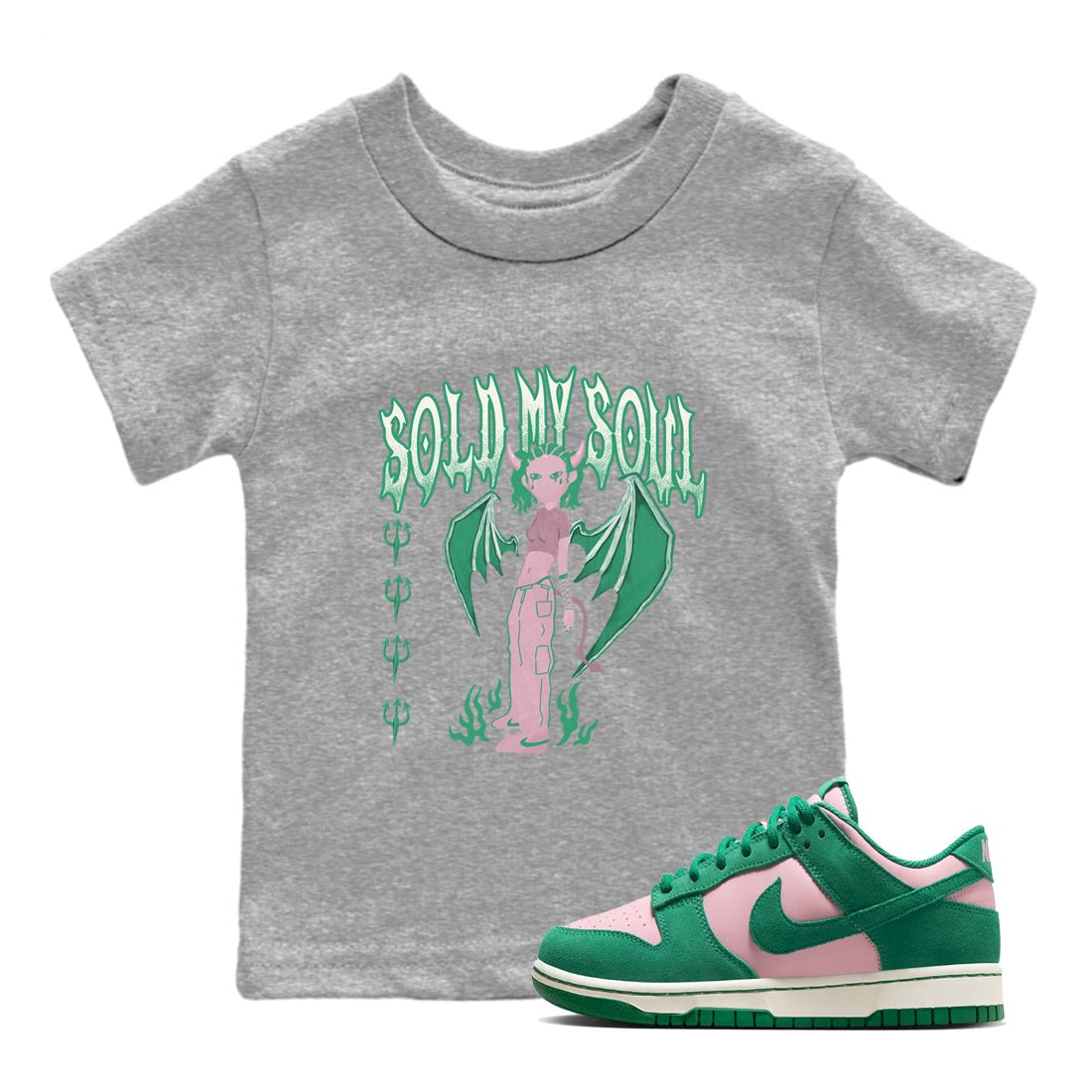 Dunk Medium Soft Pink Malachite shirt to match jordans Sold My Soul sneaker tees Dunk Medium Soft Pink Malachite SNRT sneaker release tees baby toddler Heather Grey 1 cotton Shirt