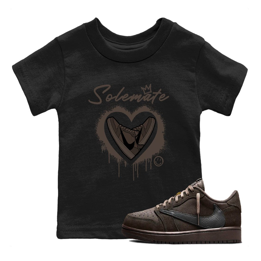 1s Travis Scott Velvet Brown shirts to match jordans Solemate best t shirts to wear with jordans Travis Scott x Air Jordan 1 Low OG Velvet Brown match shoes to clothes SNRT Sneaker Tees Youth Baby Black 1 tee