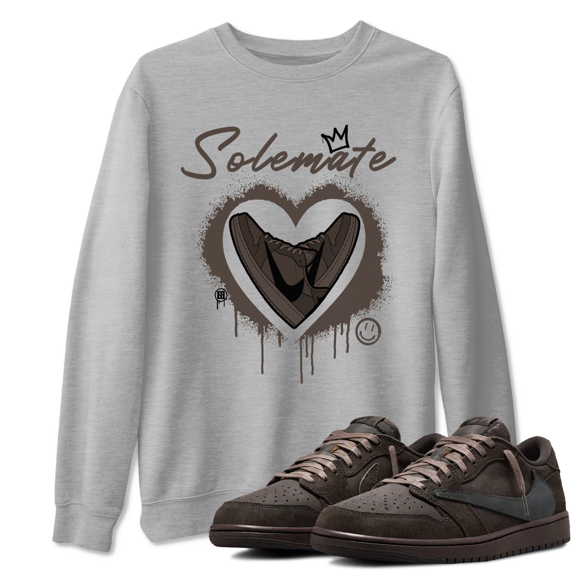 1s Travis Scott Velvet Brown shirts to match jordans Solemate best t shirts to wear with jordans Travis Scott x Air Jordan 1 Low OG Velvet Brown match shoes to clothes SNRT Sneaker Tees unisex cotton Heather Grey 1 shirts