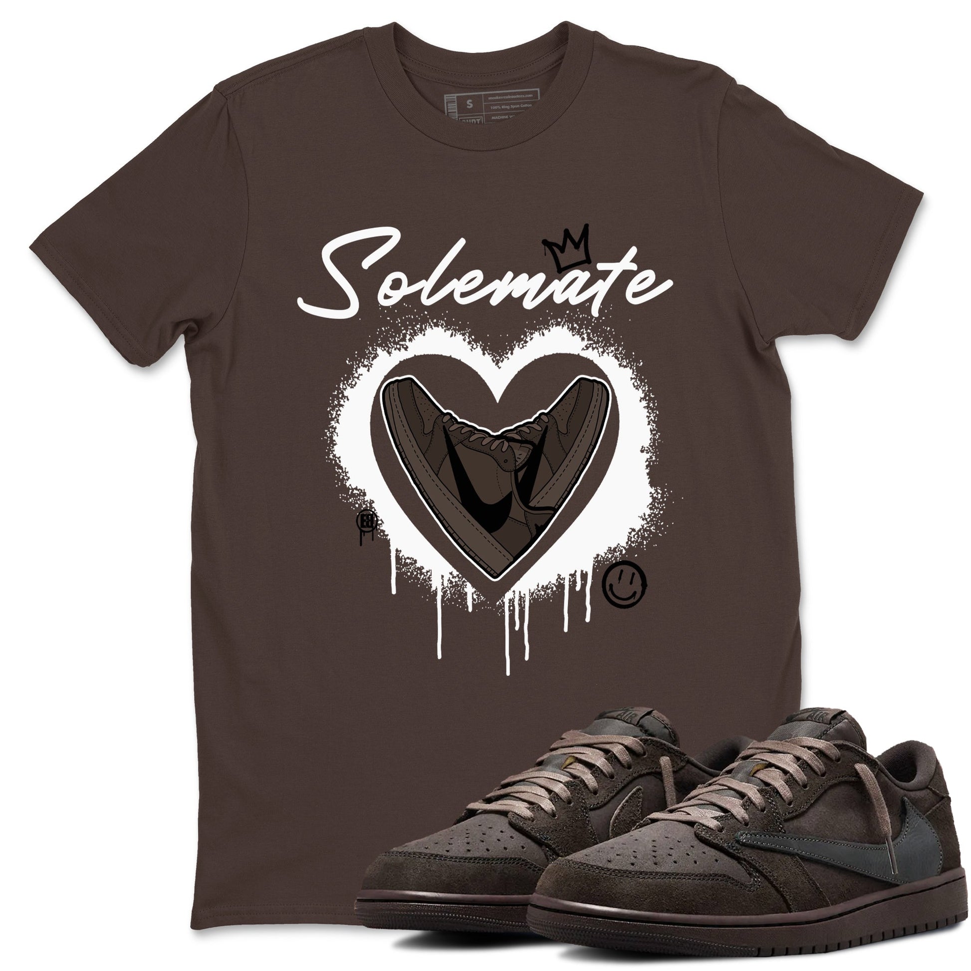 1s Travis Scott Velvet Brown shirts to match jordans Solemate best t shirts to wear with jordans Travis Scott x Air Jordan 1 Low OG Velvet Brown match shoes to clothes SNRT Sneaker Tees unisex cotton Dark Chocolate 1 shirts