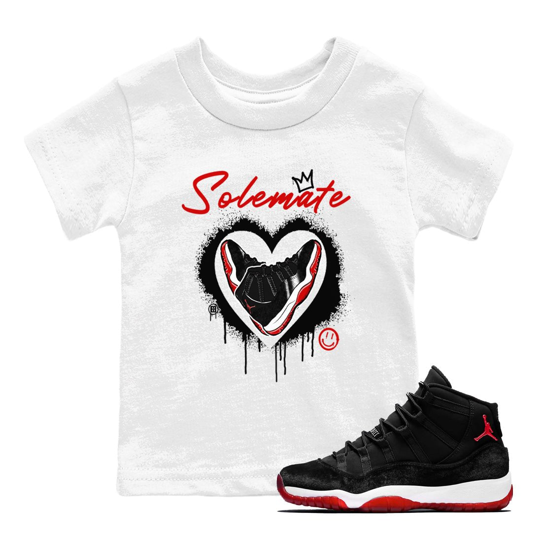 11s Bred Velvet shirts to match jordans Solemate sneaker match tees Air Jordan 11 Bred Velvet match shoes to clothes SNRT Sneaker Tees Youth Baby White 1 tee