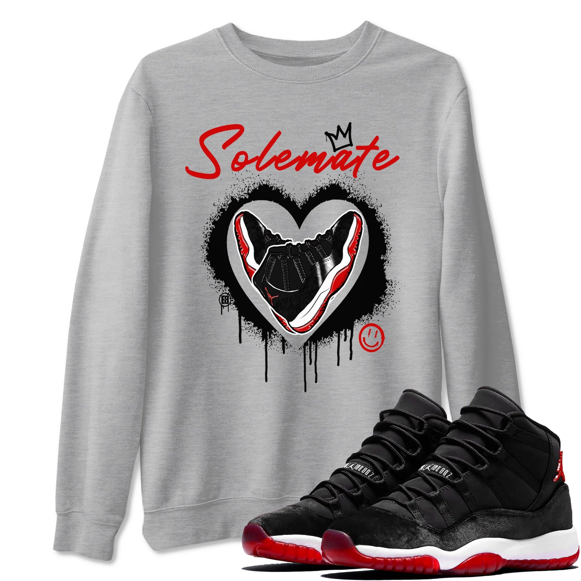 11s Bred Velvet shirts to match jordans Solemate sneaker match tees Air Jordan 11 Bred Velvet match shoes to clothes SNRT Sneaker Tees unisex cotton Heather Grey 1 shirts