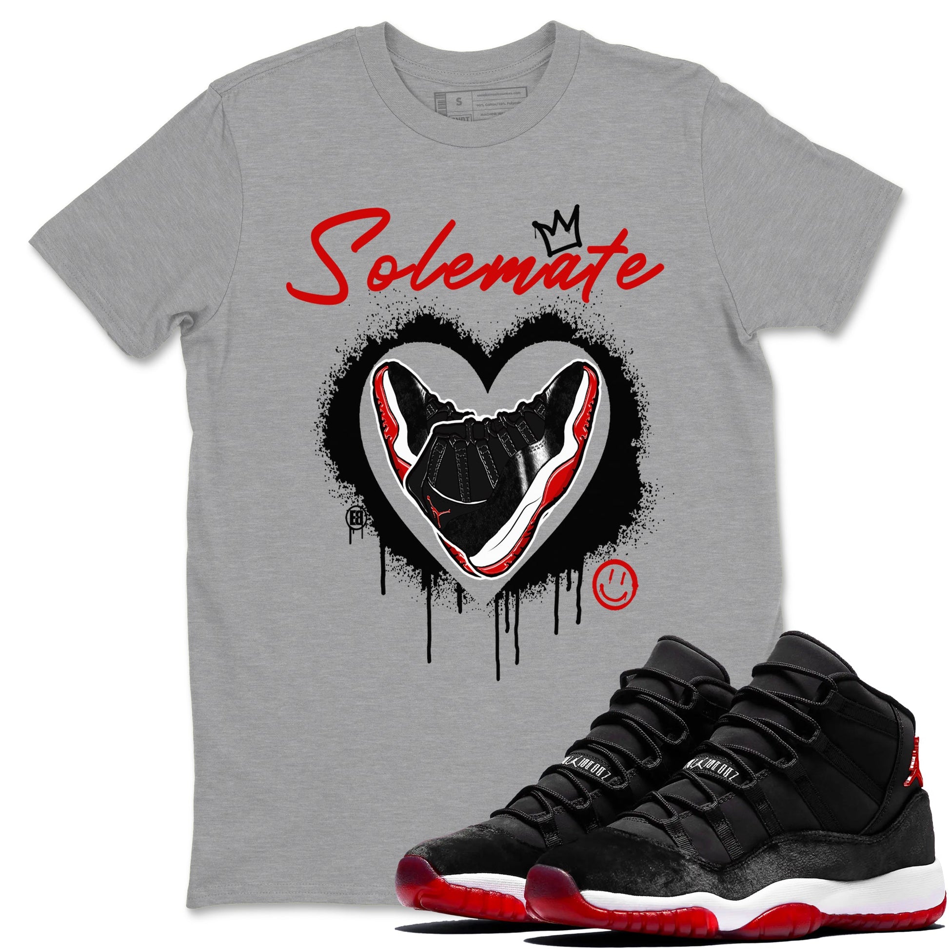 11s Bred Velvet shirts to match jordans Solemate sneaker match tees Air Jordan 11 Bred Velvet match shoes to clothes SNRT Sneaker Tees unisex cotton Heather Grey 1 shirts