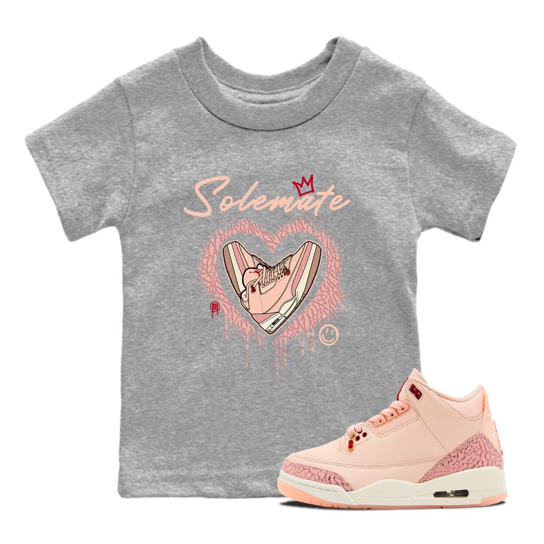 Air Jordan 3 Valentine's Day Graphic shirts Solemate Valentine Gift shirts Air Jordan 3 Washed Coral best t-shirts to wear with jordans SNRT Sneaker Tees Youth Baby Heather Grey 1 tee