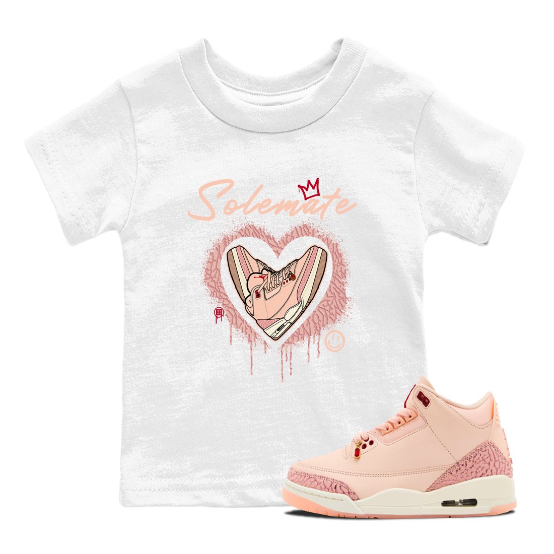 Air Jordan 3 Valentine's Day Graphic shirts Solemate Valentine Gift shirts Air Jordan 3 Washed Coral best t-shirts to wear with jordans SNRT Sneaker Tees Youth Baby White 1 tee