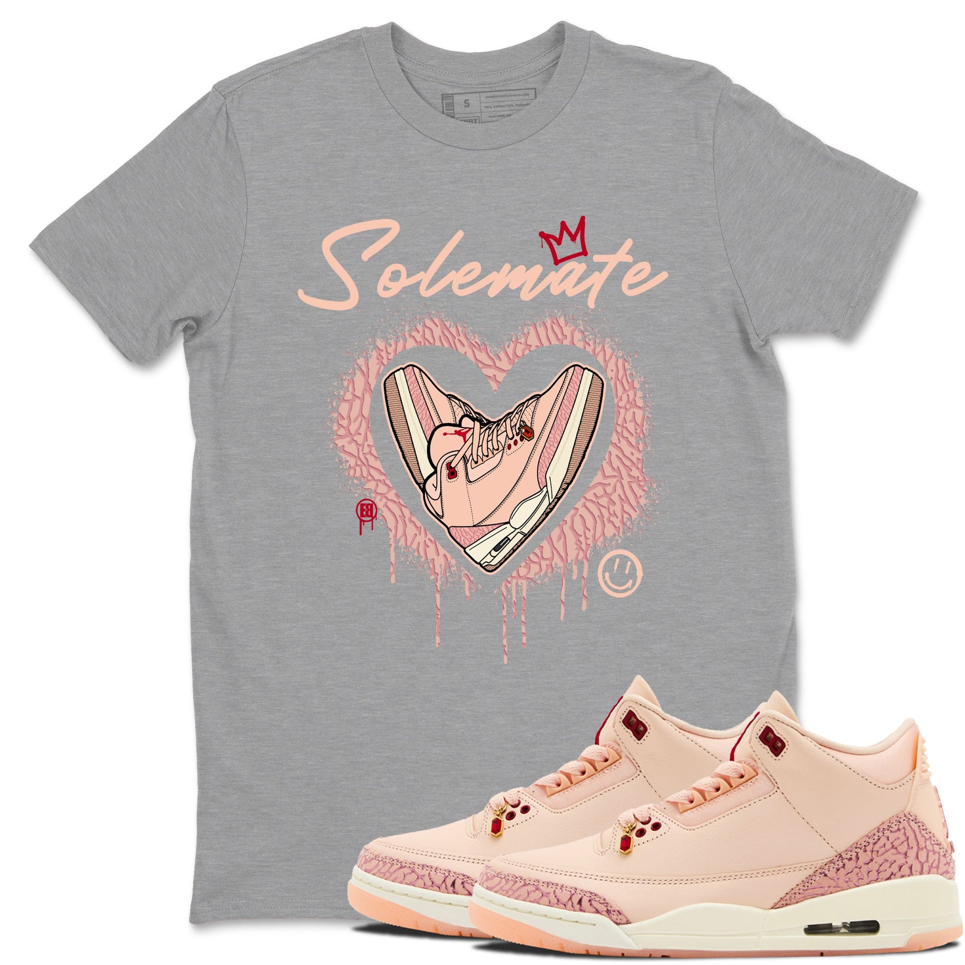 Air Jordan 3 Valentine's Day Graphic shirts Solemate Valentine Gift shirts Air Jordan 3 Washed Coral best t-shirts to wear with jordans SNRT Sneaker Tees unisex cotton Heather Grey 1 shirts