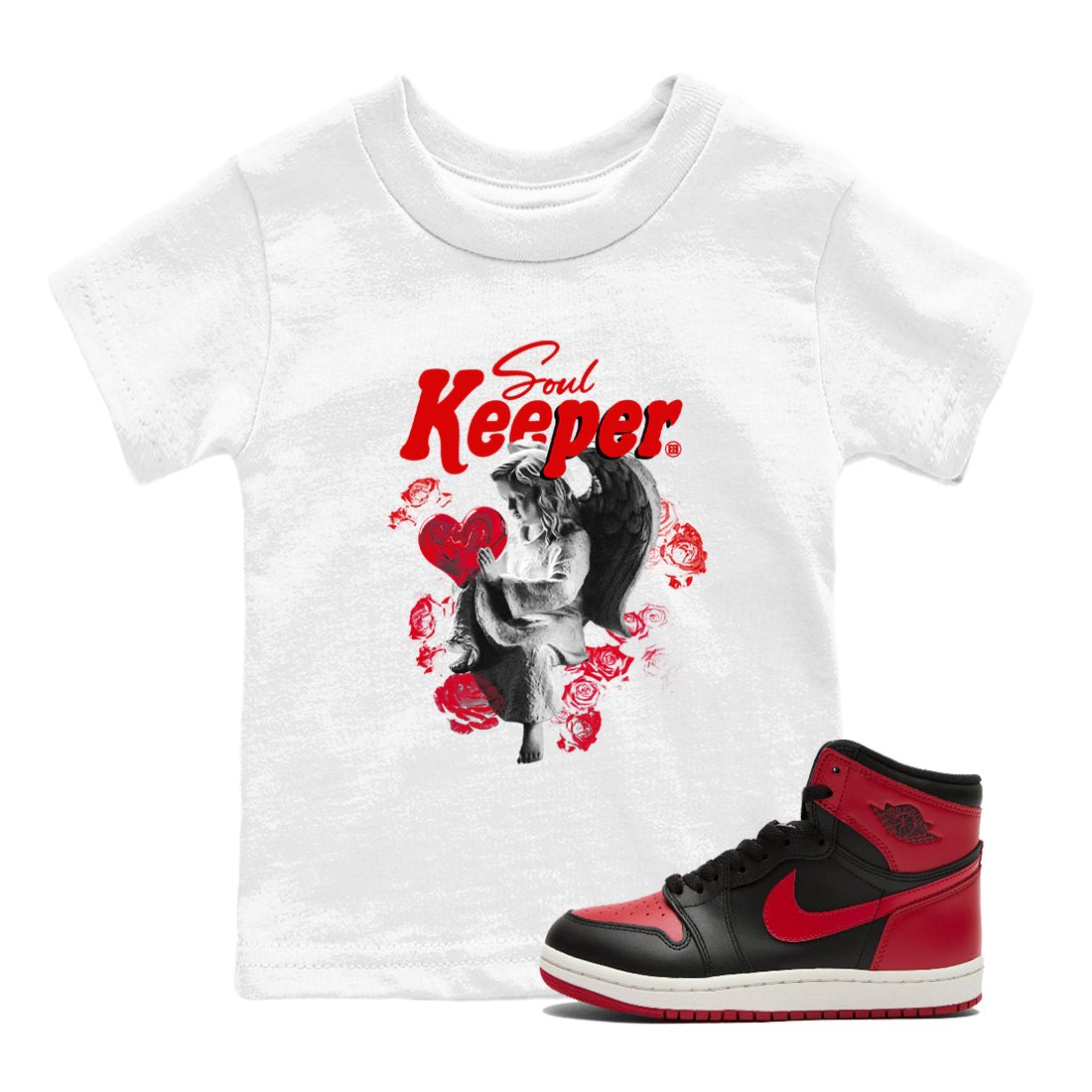 1s '85 Bred shirts to match jordans Soul Keeper best t shirts to wear with jordans AJ1 '85 Bred match shoes to clothes SNRT Sneaker Tees Youth Baby White 1 tee