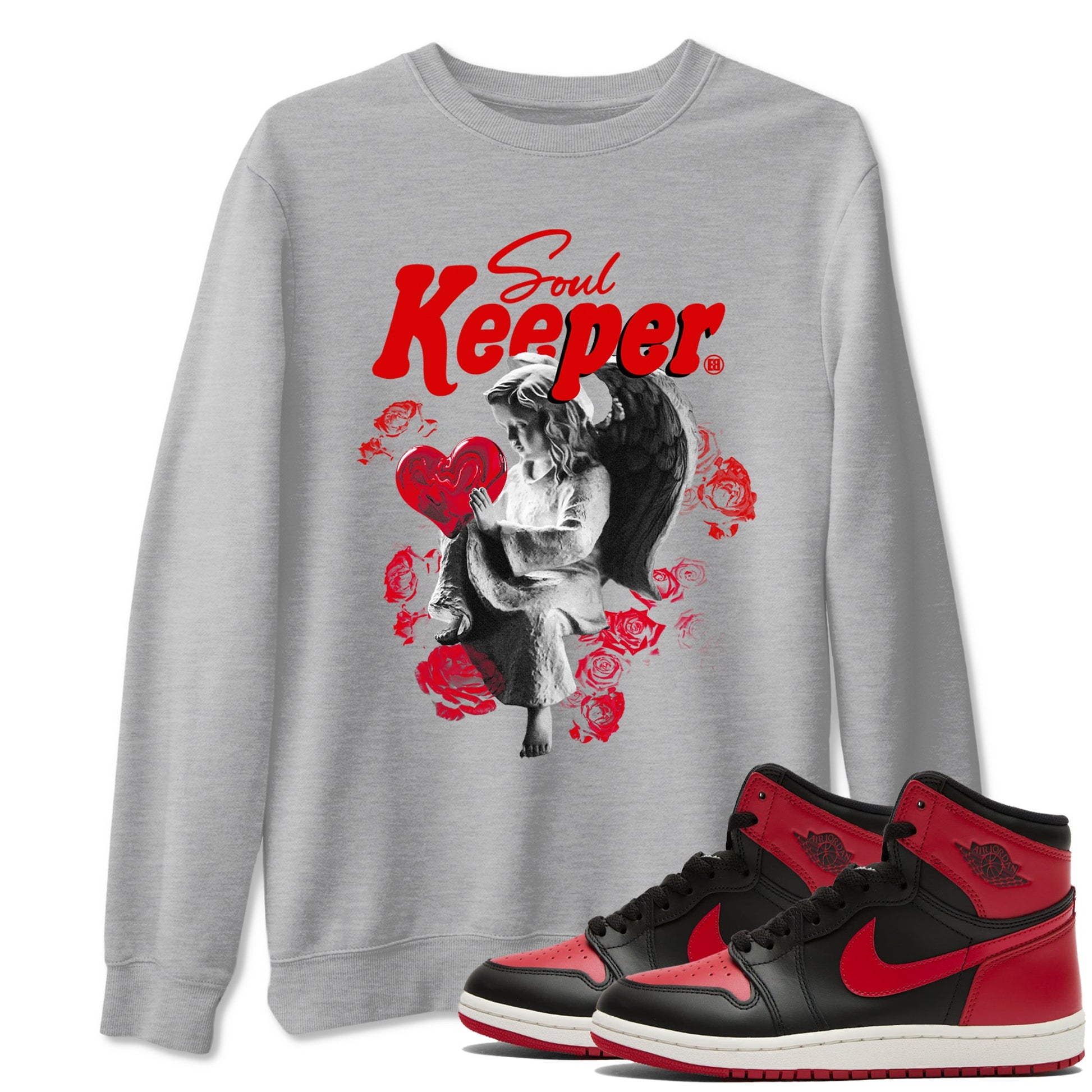 1s '85 Bred shirts to match jordans Soul Keeper best t shirts to wear with jordans AJ1 '85 Bred match shoes to clothes SNRT Sneaker Tees unisex cotton Heather Grey 1 shirts