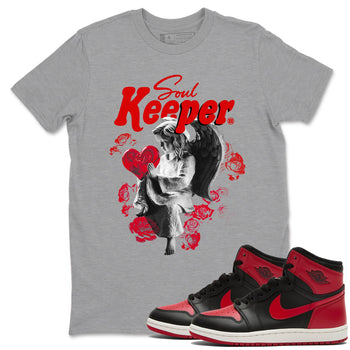 1s '85 Bred shirts to match jordans Soul Keeper best t shirts to wear with jordans AJ1 '85 Bred match shoes to clothes SNRT Sneaker Tees unisex cotton Heather Grey 1 shirts