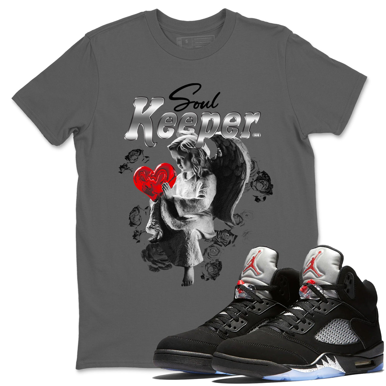 5s Black Metallic Reimagined shirts to match jordans Soul Keeper best t shirts to wear with jordans Air Jordan 5 Retro Black Metallic Reimagined match shoes to clothes SNRT Sneaker Tees unisex cotton Black 1 shirts