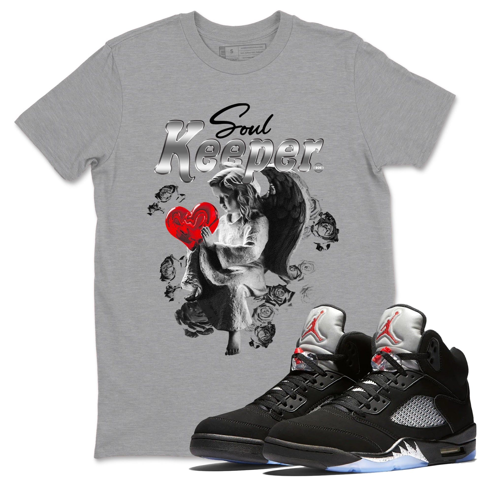 5s Black Metallic Reimagined shirts to match jordans Soul Keeper best t shirts to wear with jordans Air Jordan 5 Retro Black Metallic Reimagined match shoes to clothes SNRT Sneaker Tees unisex cotton Heather Grey 1 shirts