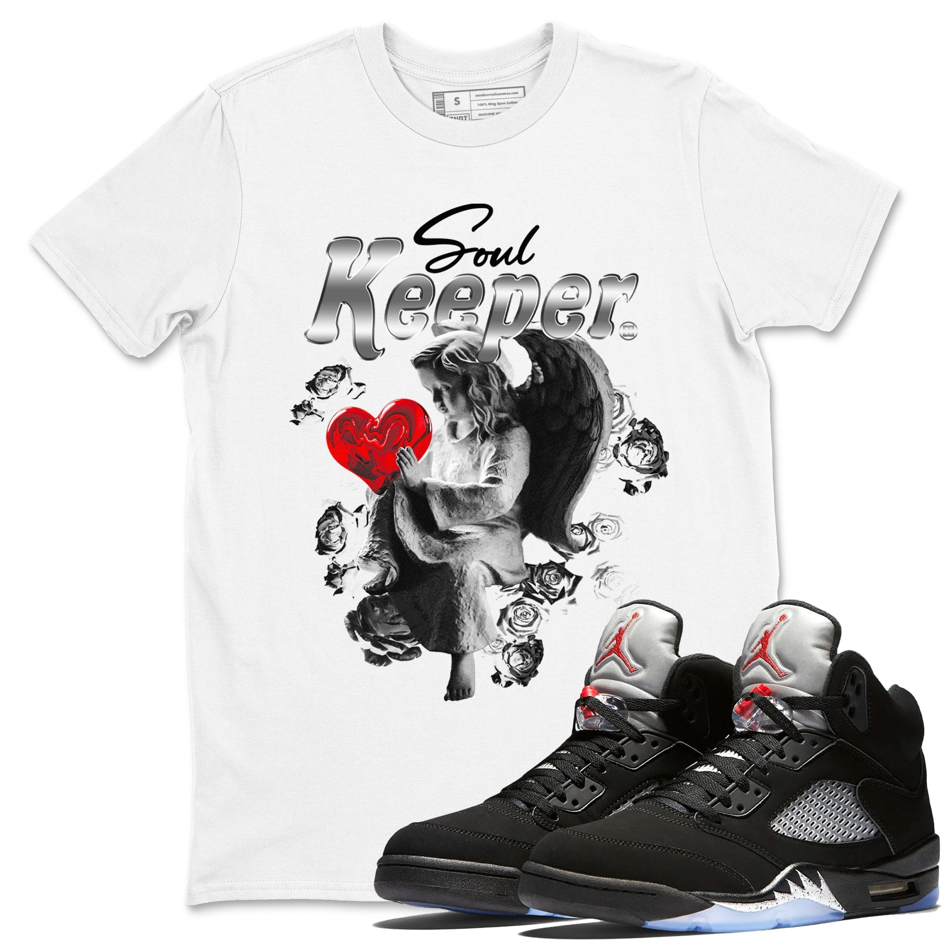 5s Black Metallic Reimagined shirts to match jordans Soul Keeper best t shirts to wear with jordans Air Jordan 5 Retro Black Metallic Reimagined match shoes to clothes SNRT Sneaker Tees unisex cotton White 1 shirts