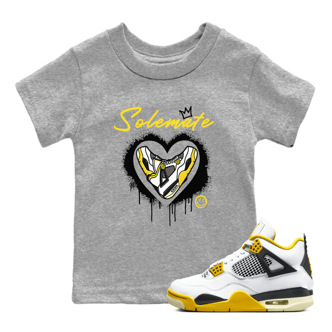 Air Jordan 4 Retro Vivid Sulfur shirt to match jordans Soulmate sneaker tees 4s Vivid Sulfur SNRT Sneaker release tees baby toddler Heather Grey 1 cotton Shirt