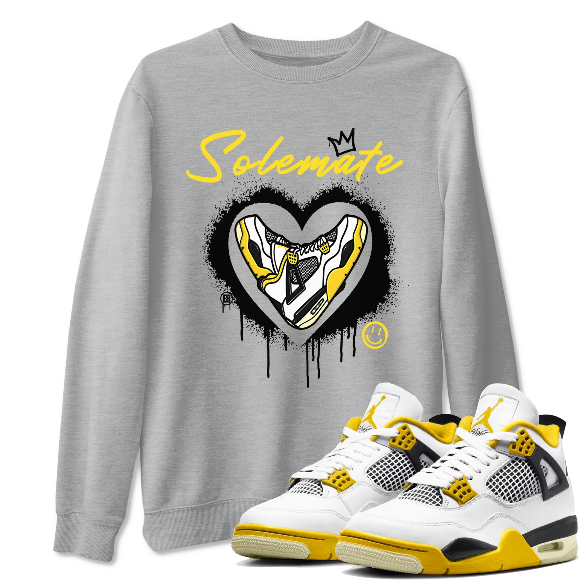 Air Jordan 4 Retro Vivid Sulfur shirt to match jordans Soulmate sneaker tees 4s Vivid Sulfur SNRT Sneaker Release Tees unisex cotton Heather Grey 1 crew neck shirt