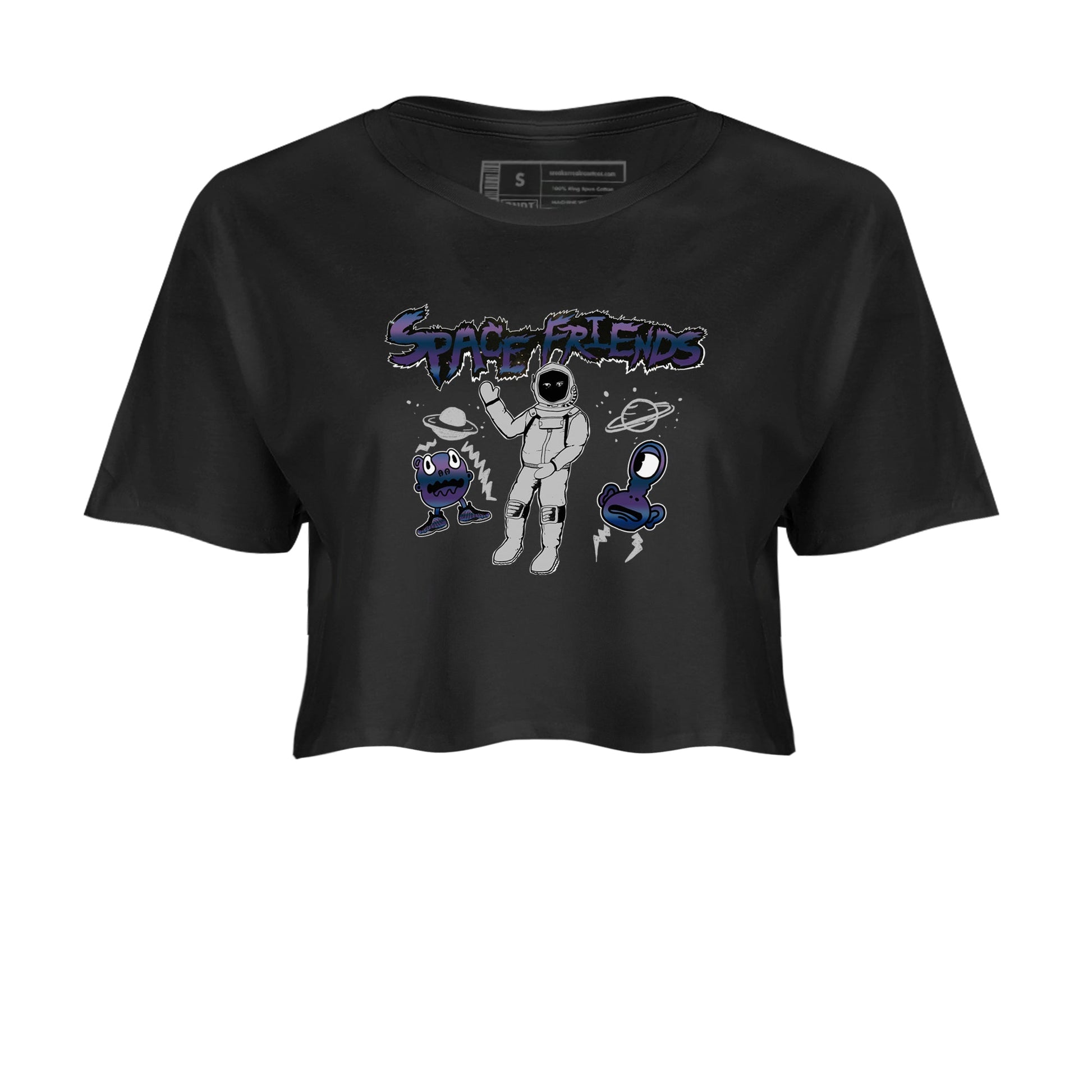 Air Foamposite One Galaxy shirts to match jordans Space Friends sneaker match tees Air Foamposite One Galaxy SNRT Sneaker Release Tees unisex cotton Black 2 Crop Shirts