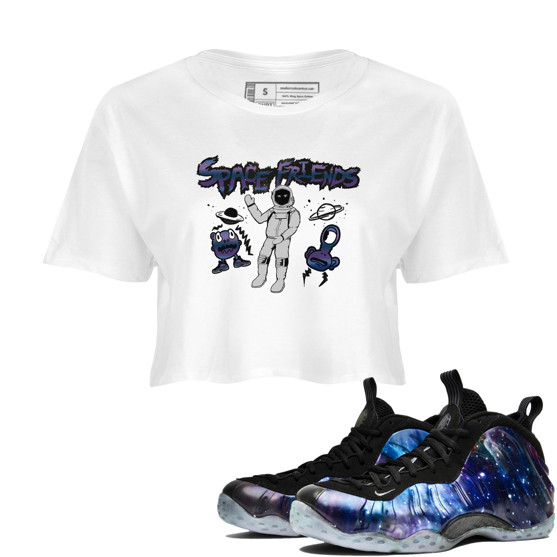 Air Foamposite One Galaxy shirts to match jordans Space Friends sneaker match tees Air Foamposite One Galaxy SNRT Sneaker Release Tees unisex cotton White 1 Crop Shirts