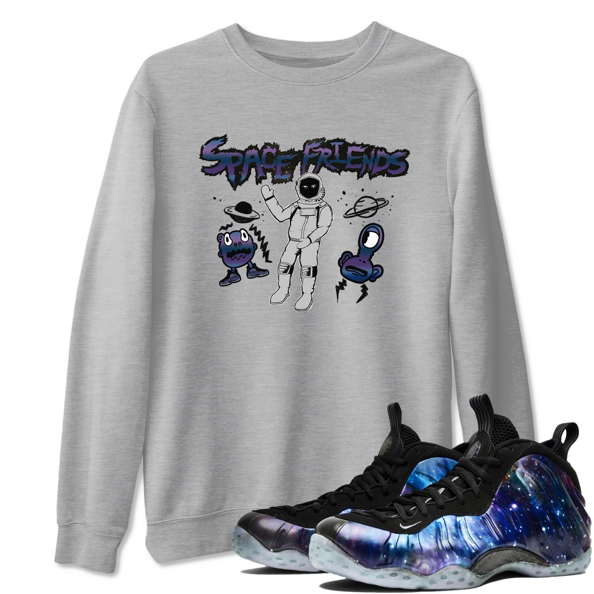 Air Foamposite One Galaxy shirts to match jordans Space Friends sneaker match tees Air Foamposite One Galaxy SNRT Sneaker Release Tees unisex cotton Heather Grey 1 crew neck shirts