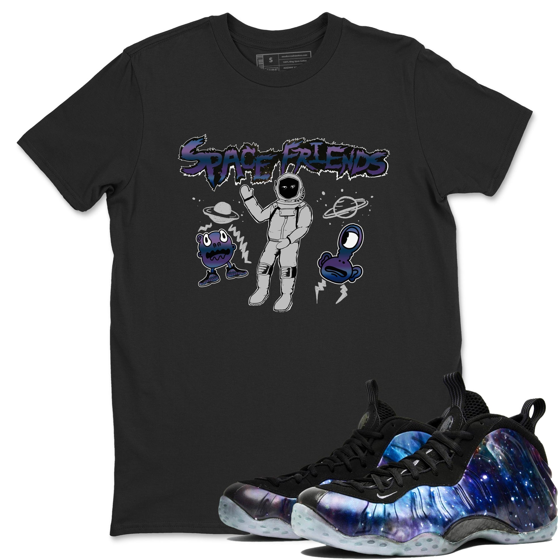 Air Foamposite One Galaxy shirts to match jordans Space Friends sneaker match tees Air Foamposite One Galaxy SNRT Sneaker Release Tees unisex cotton Black 1 crew neck shirts