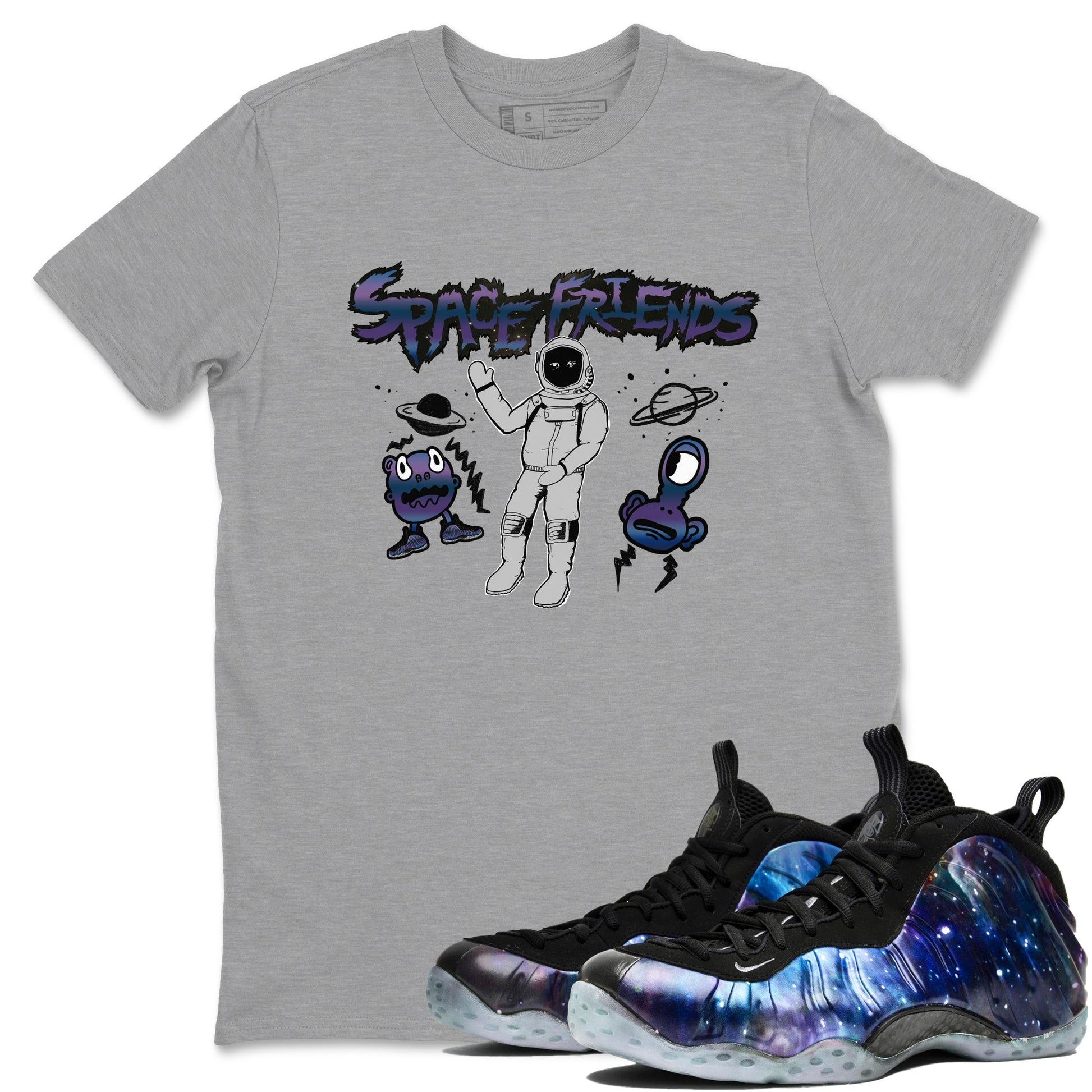 Air Foamposite One Galaxy shirts to match jordans Space Friends sneaker match tees Air Foamposite One Galaxy SNRT Sneaker Release Tees unisex cotton Heather Grey 1 crew neck shirts