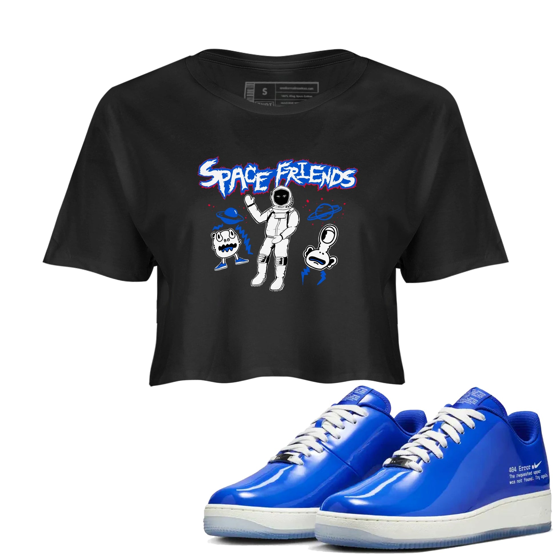 Air Force 1 404 Error shirt to match jordans Space Friends sneaker tees Air Force 1 404 Error SNRT Sneaker Release Tees Black 1 crop length shirt
