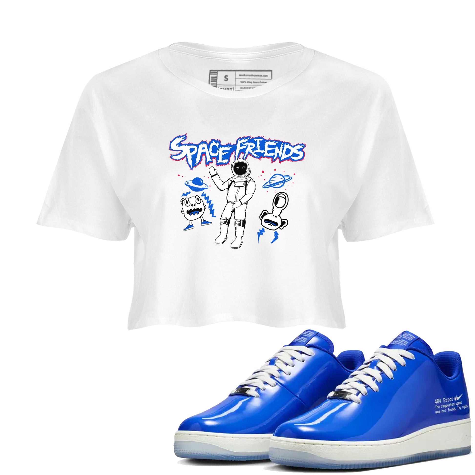 Air Force 1 404 Error shirt to match jordans Space Friends sneaker tees Air Force 1 404 Error SNRT Sneaker Release Tees White 1 crop length shirt