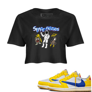 1s Travis Scott Canary shirt to match jordans Space Friends sneaker tees Air Jordan 1 Travis Scott Canary SNRT Sneaker Release Tees Black 1 crop length shirt