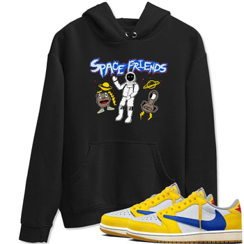 1s Travis Scott Canary shirt to match jordans Space Friends sneaker tees Air Jordan 1 Travis Scott Canary SNRT Sneaker Release Tees unisex cotton Black 1 crew neck shirt
