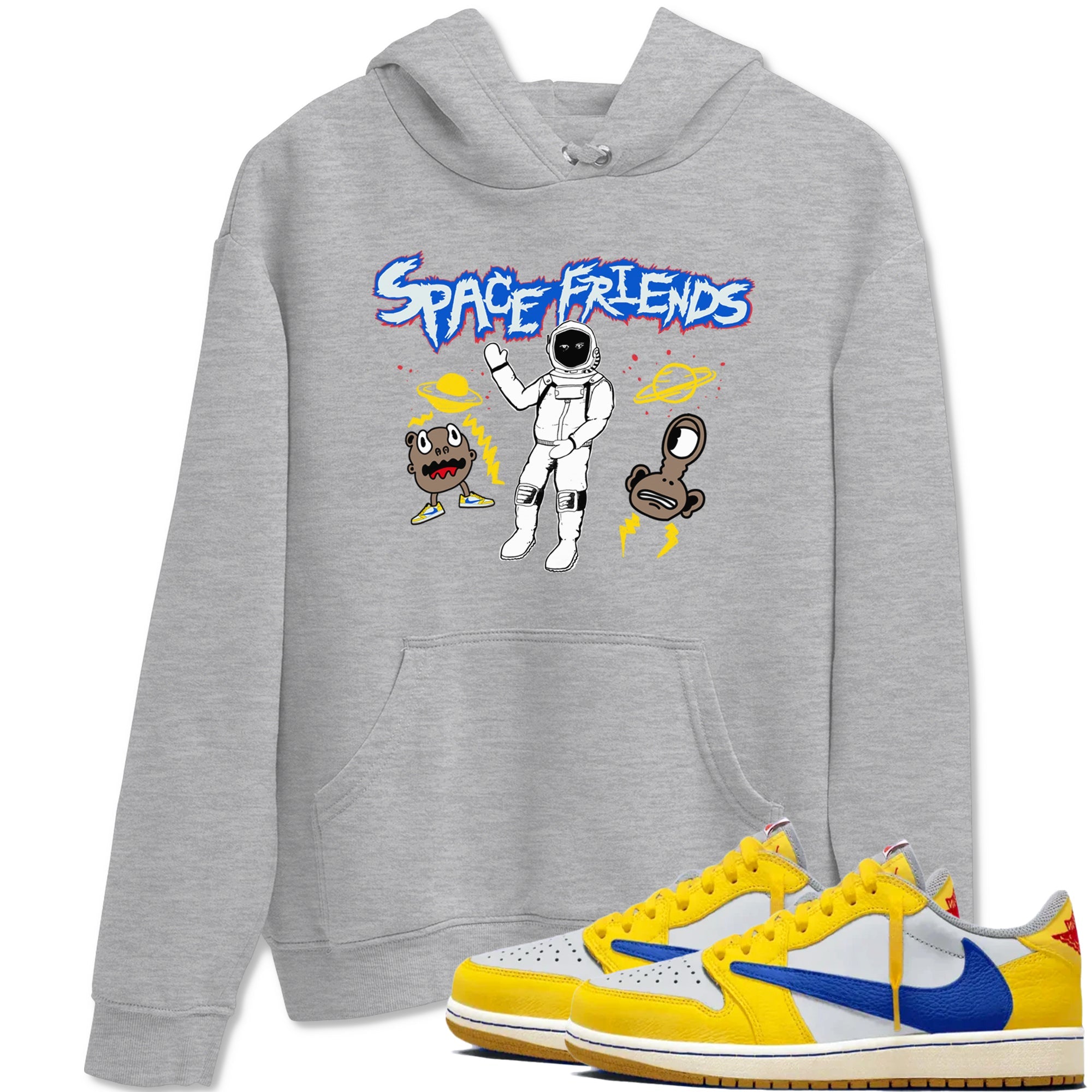 1s Travis Scott Canary shirt to match jordans Space Friends sneaker tees Air Jordan 1 Travis Scott Canary SNRT Sneaker Release Tees unisex cotton Heather Grey 1 crew neck shirt