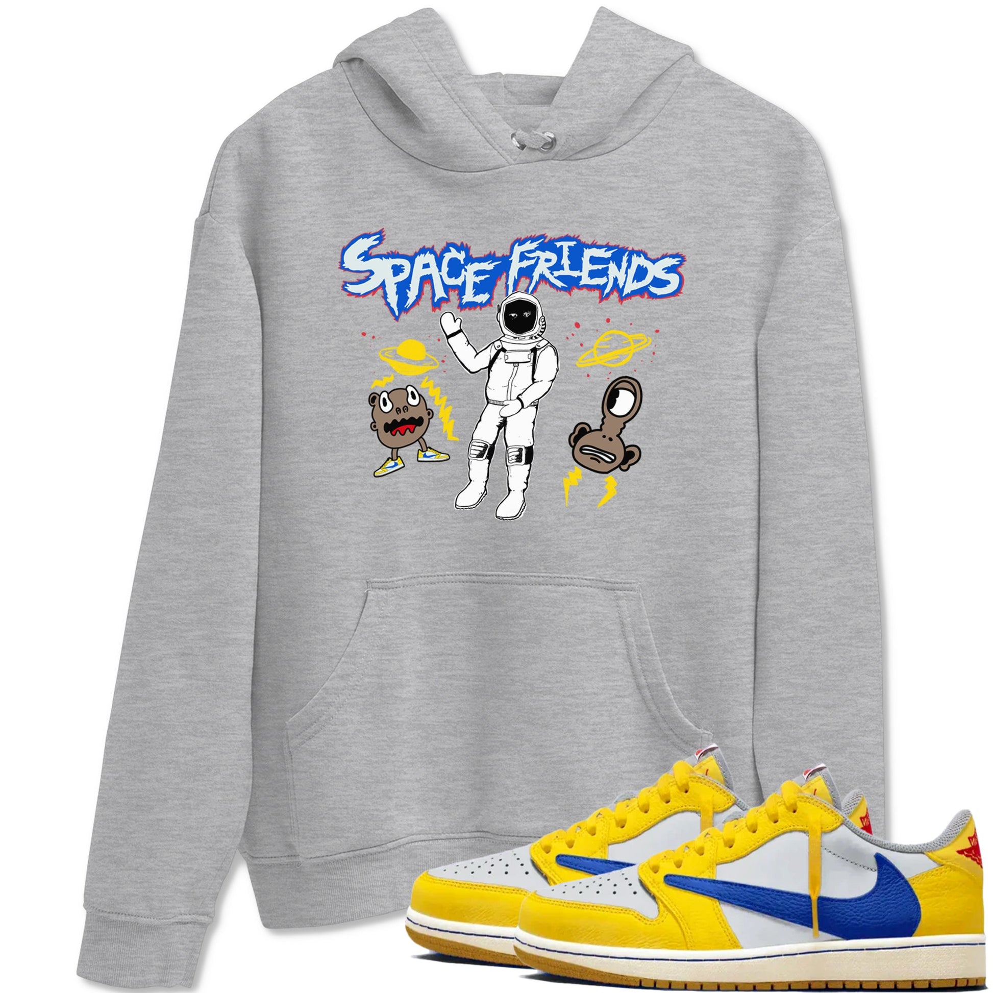 1s Travis Scott Canary shirt to match jordans Space Friends sneaker tees Air Jordan 1 Travis Scott Canary SNRT Sneaker Release Tees unisex cotton Heather Grey 1 crew neck shirt