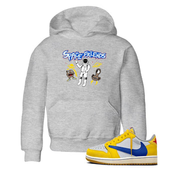 1s Travis Scott Canary shirt to match jordans Space Friends sneaker tees Air Jordan 1 Travis Scott Canary SNRT sneaker release tees baby toddler Heather Grey 1 cotton Shirt