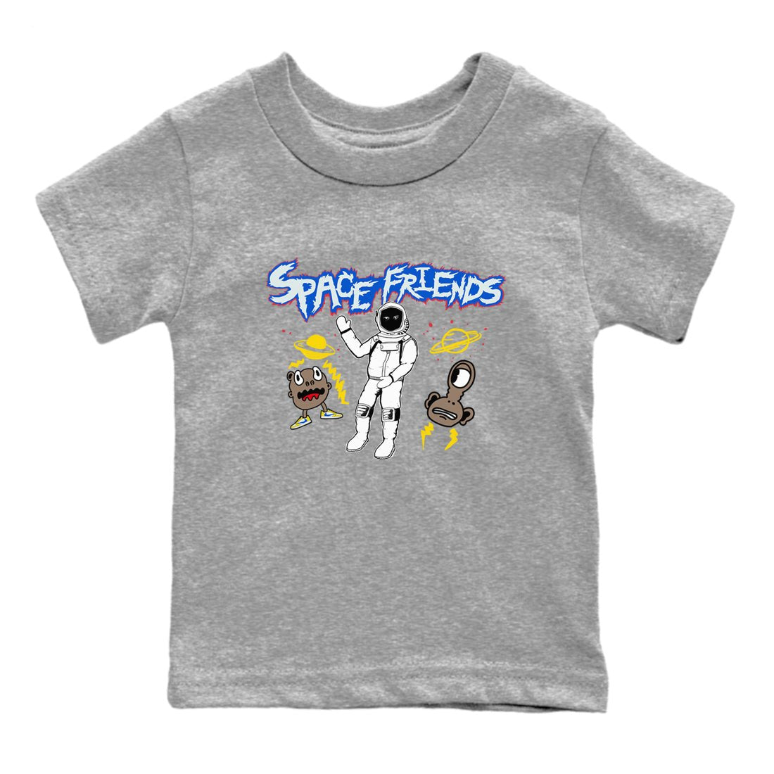 1s Travis Scott Canary shirt to match jordans Space Friends sneaker tees Air Jordan 1 Travis Scott Canary SNRT sneaker release tees baby toddler Heather Grey 2 cotton Shirt