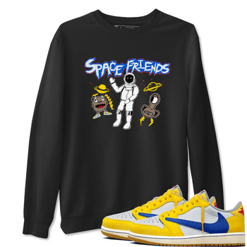 1s Travis Scott Canary shirt to match jordans Space Friends sneaker tees Air Jordan 1 Travis Scott Canary SNRT Sneaker Release Tees unisex cotton Black 1 crew neck shirt