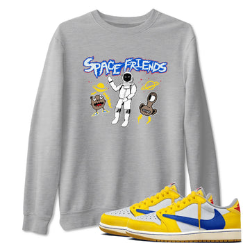 1s Travis Scott Canary shirt to match jordans Space Friends sneaker tees Air Jordan 1 Travis Scott Canary SNRT Sneaker Release Tees unisex cotton Heather Grey 1 crew neck shirt