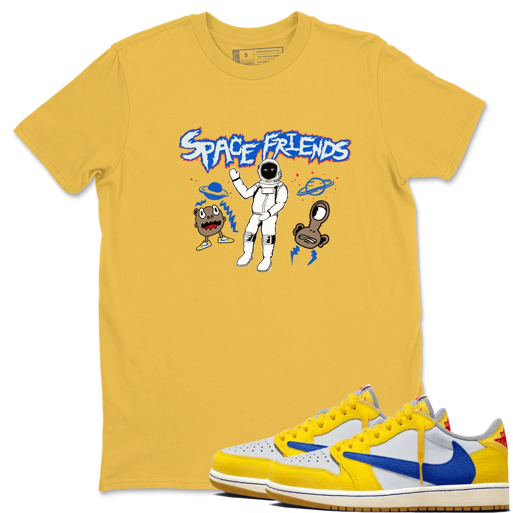 1s Travis Scott Canary shirt to match jordans Space Friends sneaker tees Air Jordan 1 Travis Scott Canary SNRT Sneaker Release Tees unisex cotton Daisy 1 crew neck shirt