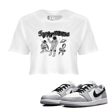 1s Wolf Grey shirts to match jordans Space Friends sneaker match tees Air Jordan 1 Wolf Grey SNRT Sneaker Tees streetwear brand White 1 crop tee