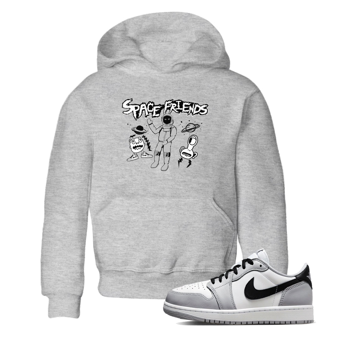 1s Wolf Grey shirts to match jordans Space Friends sneaker match tees Air Jordan 1 Wolf Grey SNRT Sneaker Tees streetwear brand Baby and Youth Heather Grey 1 cotton tee