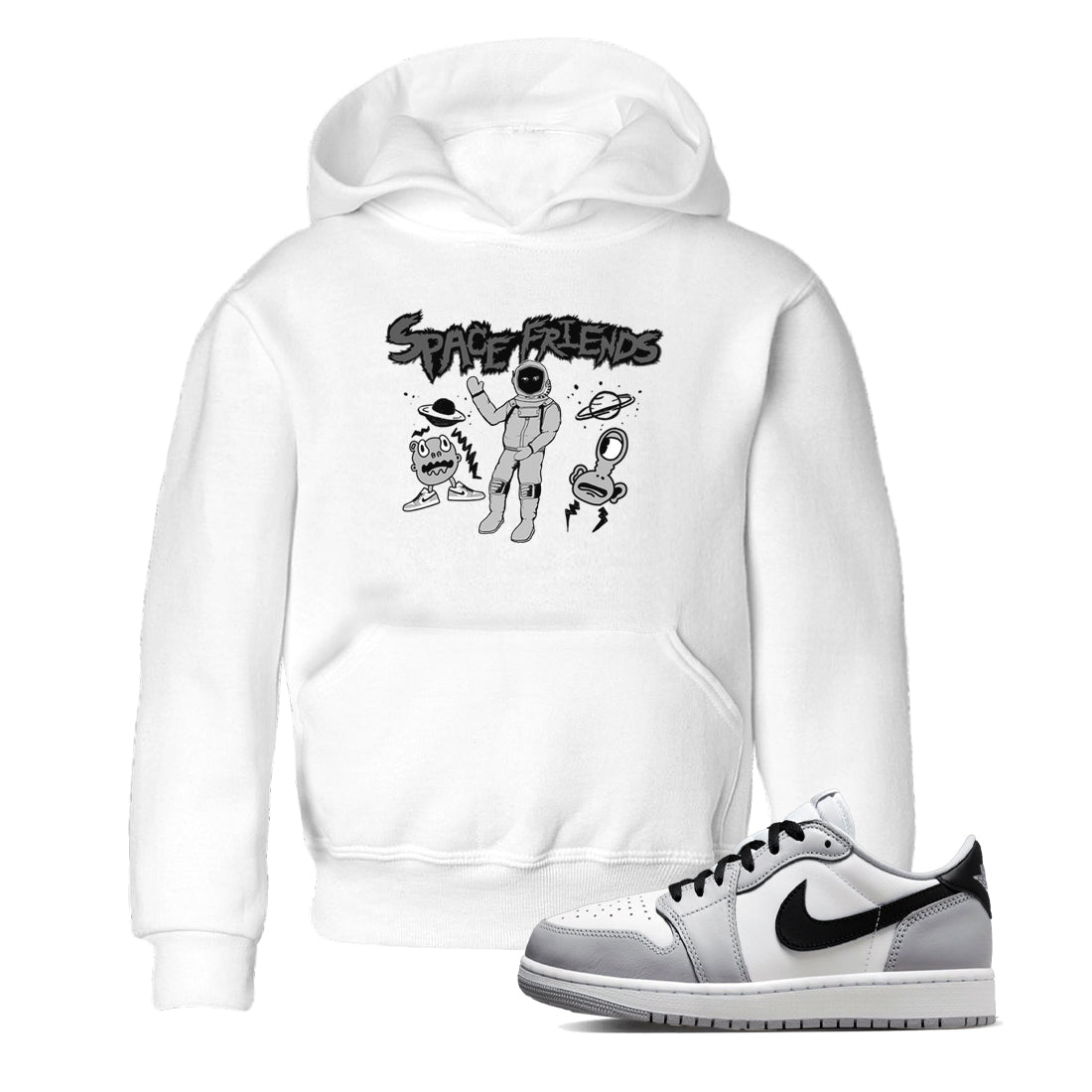 1s Wolf Grey shirts to match jordans Space Friends sneaker match tees Air Jordan 1 Wolf Grey SNRT Sneaker Tees streetwear brand Baby and Youth White 1 cotton tee