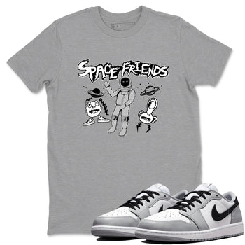 1s Wolf Grey shirts to match jordans Space Friends sneaker match tees Air Jordan 1 Wolf Grey SNRT Sneaker Tees streetwear brand Heather Grey 1 unisex cotton tee