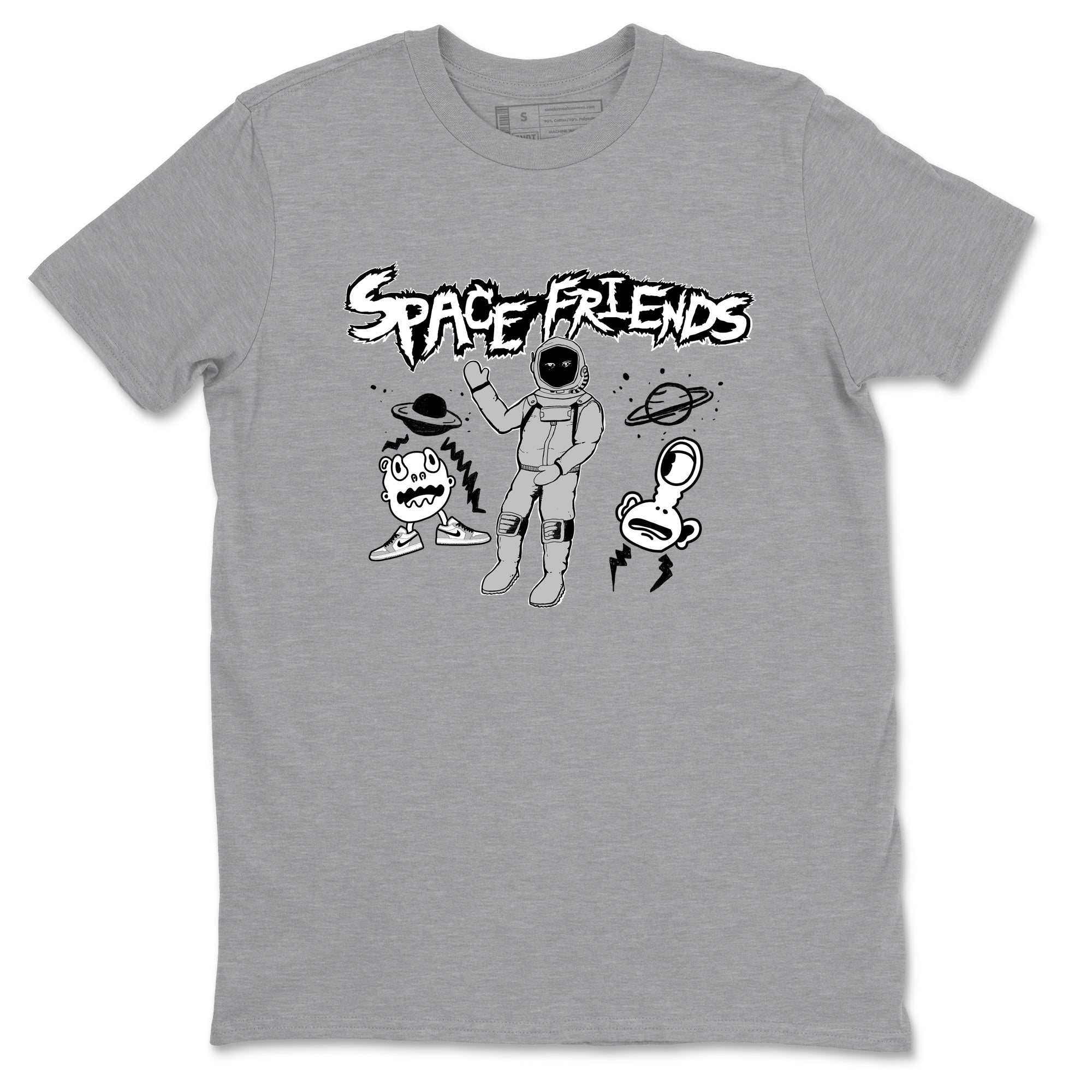 1s Wolf Grey shirts to match jordans Space Friends sneaker match tees Air Jordan 1 Wolf Grey SNRT Sneaker Tees streetwear brand Heather Grey 2 unisex cotton tee
