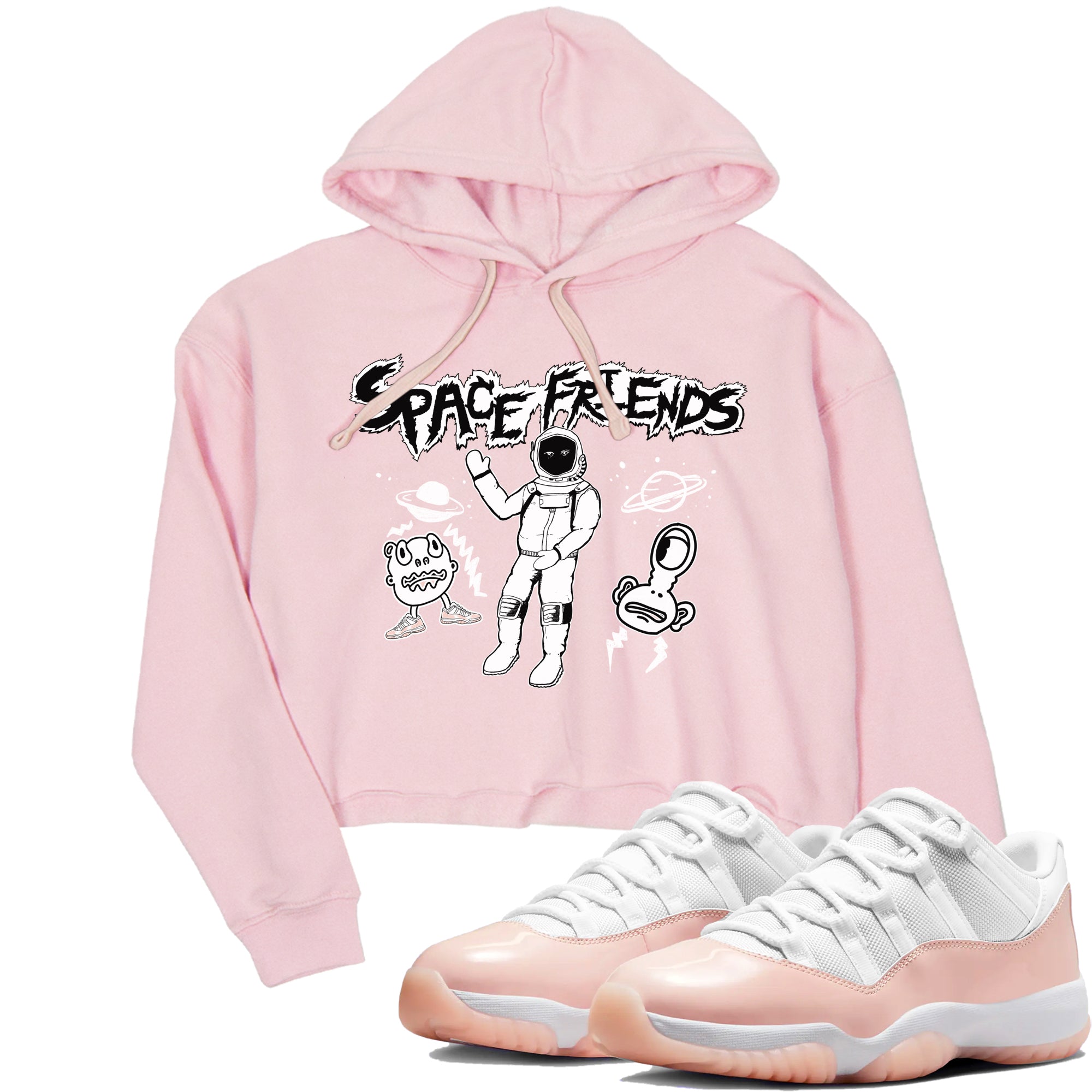 11s Legend Pink shirt to match jordans Space Friends sneaker tees Air Jordan 11 Legend Pink SNRT Sneaker Release Tees Pink 1 crop length shirt