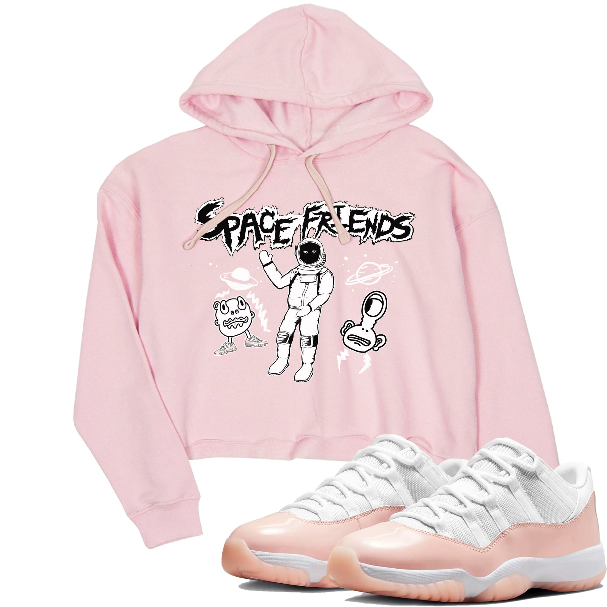 11s Legend Pink shirt to match jordans Space Friends sneaker tees Air Jordan 11 Legend Pink SNRT Sneaker Release Tees Pink 1 crop length shirt