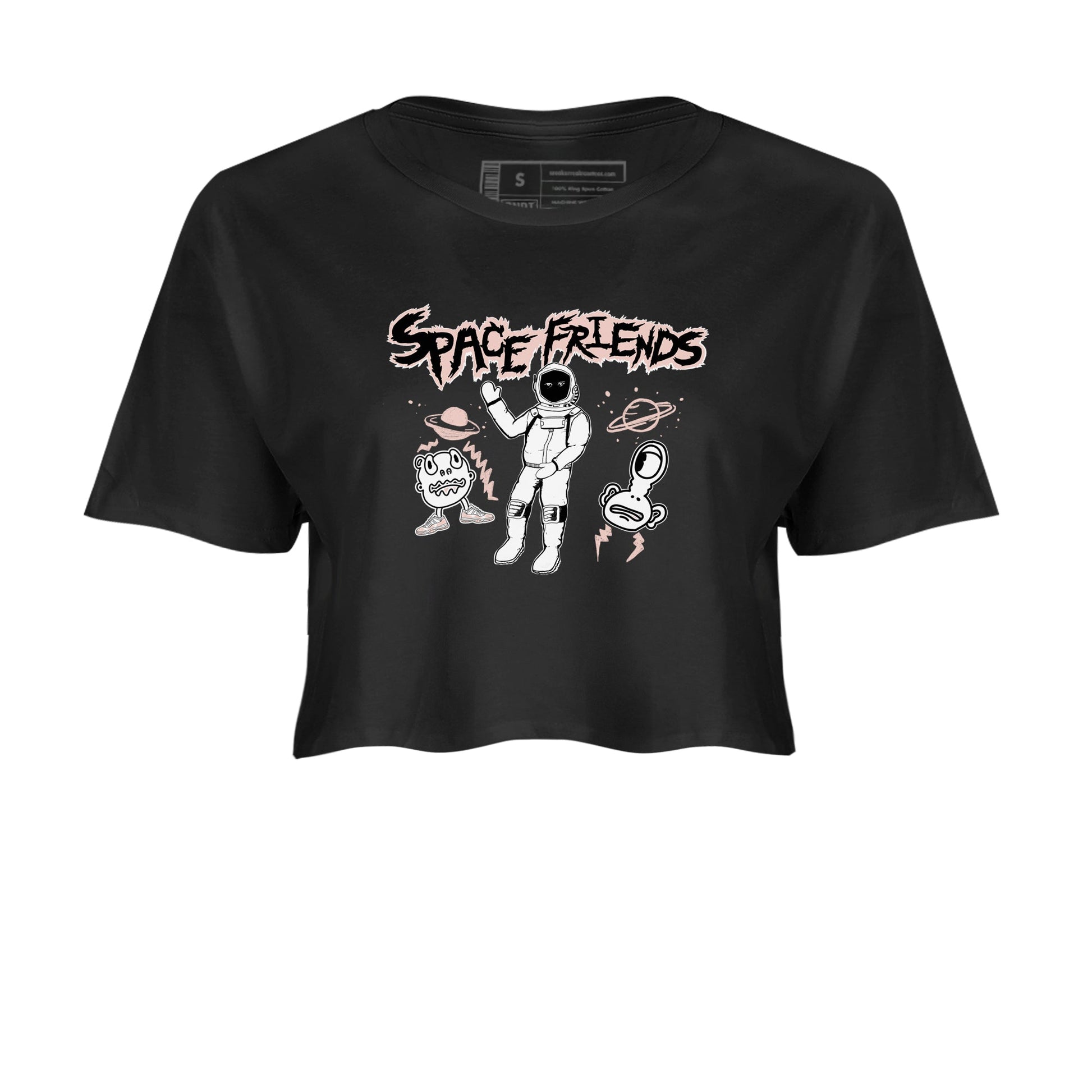 11s Legend Pink shirt to match jordans Space Friends sneaker tees Air Jordan 11 Legend Pink SNRT Sneaker Release Tees Black 2 crop length shirt